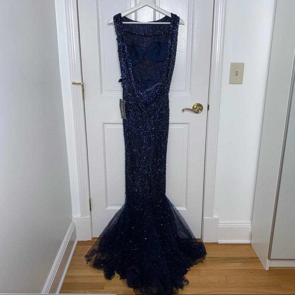 Sherri Hill Navy Sequin Evening Gown - Picture 11 of 12